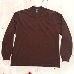 Vintage TOSCANO 100% Merino Wool Luxury Sweater Made In Italy VNeck Burgundy Red